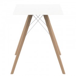 Mesa de jantar Vondom Faz Wood branco topo quadrado e pés de carvalho natural