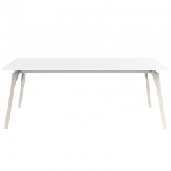 Table Vondom Faz Wood Tray 200x90 White and Black Border with Bleached Oak Feet