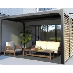 Bioklimatologische pergola Habrita antraciet aluminium 10,80 m2 zuignappen imitatiehout