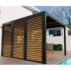 Habrita Pérgola Bioclimática Alumínio 10,80 m2 Imitação de Flaps Laterais de Madeira 3,6m